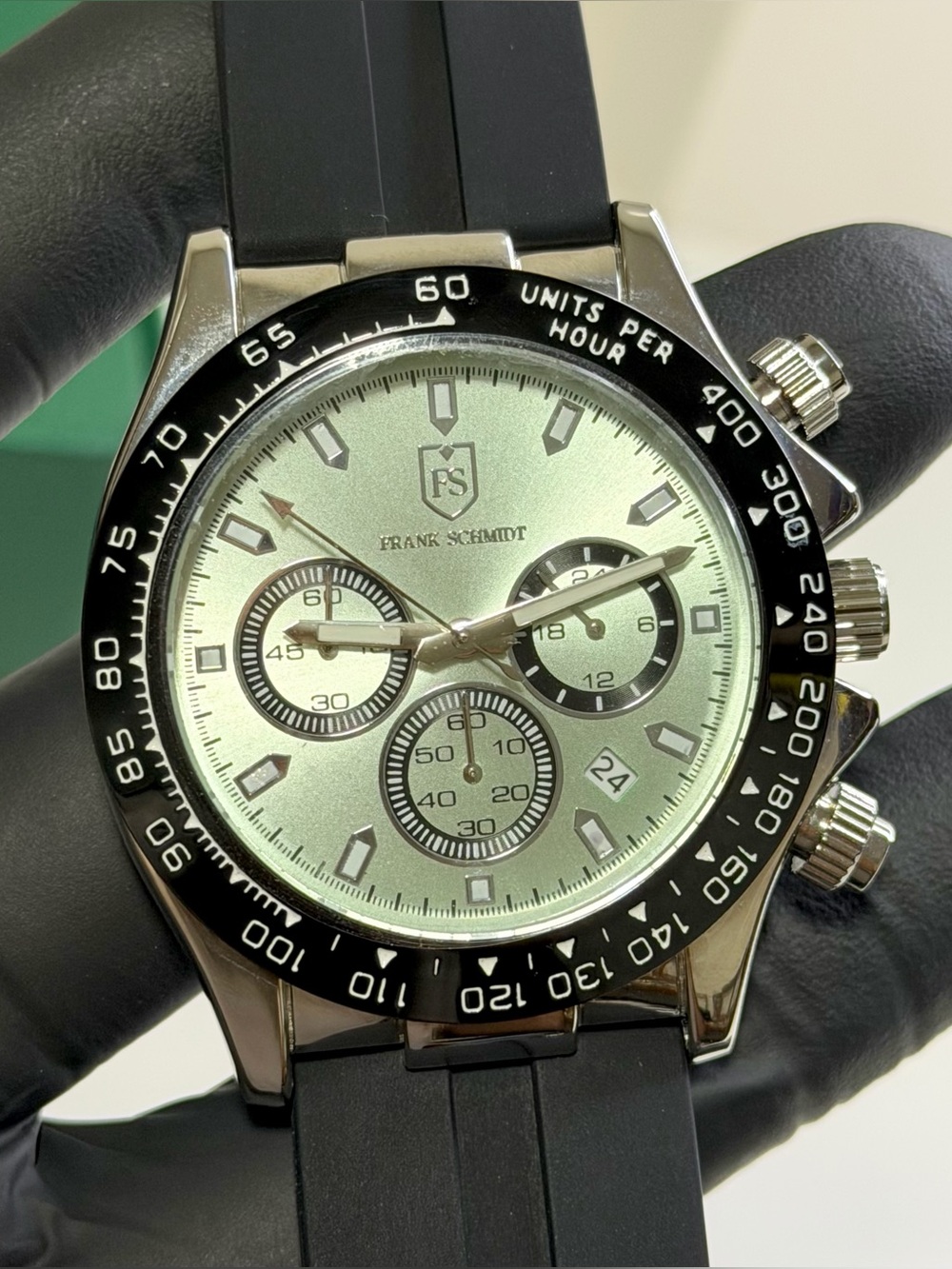 Frank Schmidt Chronograph Mint Dial Date Silver Stainless Steel 42mm Men’s Watch